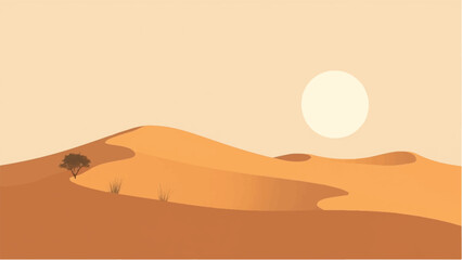 Desert Landscape with Layered Sand Dunes in Warm Tones. Illustration of a Desert Landscape.