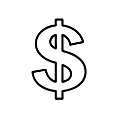 Dollar sign icon in simple black line art design  