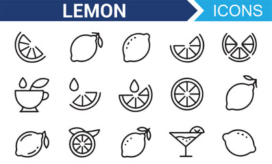 Lemon and Citrus Fruits Icon Set for Healthy Drink and Food Design