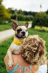 Adorable French Bulldog with Different Colored Eyes Playing Outdoor