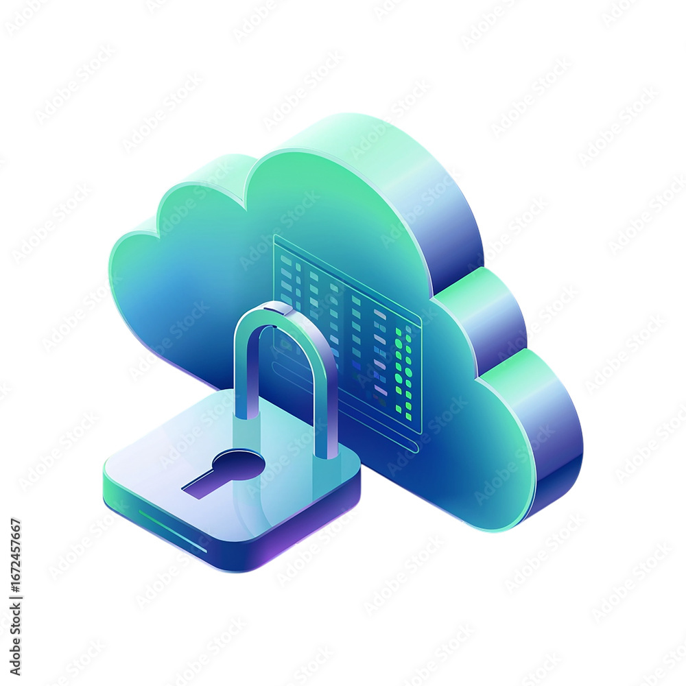 Poster secure cloud data storage a locked padlock protects server data in the cloud