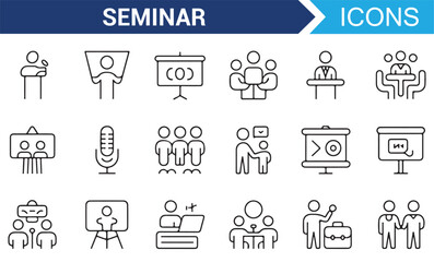 Group Discussion, Speaker, and Meeting Icons for Event and Seminar Design