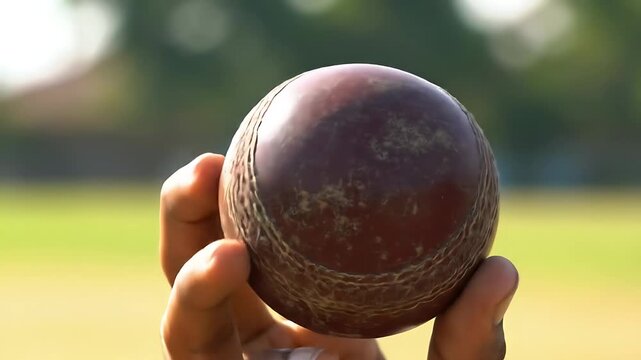 Inspecting cricket ball in hand, test cricket ball - Powered by Adobe