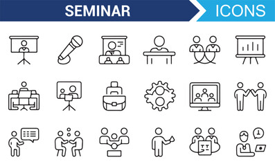 Set of Icons Representing Seminars, Meetings, and Discussions for Business