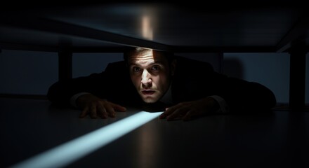 Man using laptop computer late at night in dark room illuminated by screen. Person working overtime or browsing internet during evening hours. Digital addiction and sleep disorders concept for banner