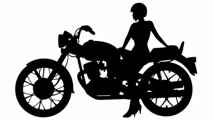 Fototapeta premium Silhouette of a woman with helmet sitting on a motorcycle with visible details in black and white shade | editable eps vectors