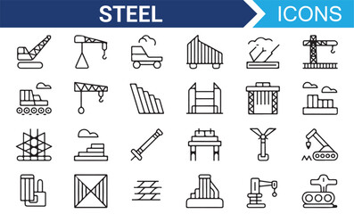 Engineering and Steel Factory Icons for Construction and Manufacturing
