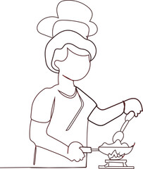 chef  cook with a spoon line art vector