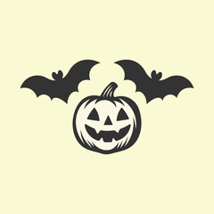 Vintage Halloween Pumpkin with Bats – Retro Spooky Jack O Lantern Illustration