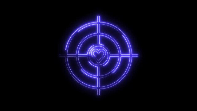 Glowing Neon Target Heart Icon Isolated on Black Background Futuristic Aim Symbol Love Connection