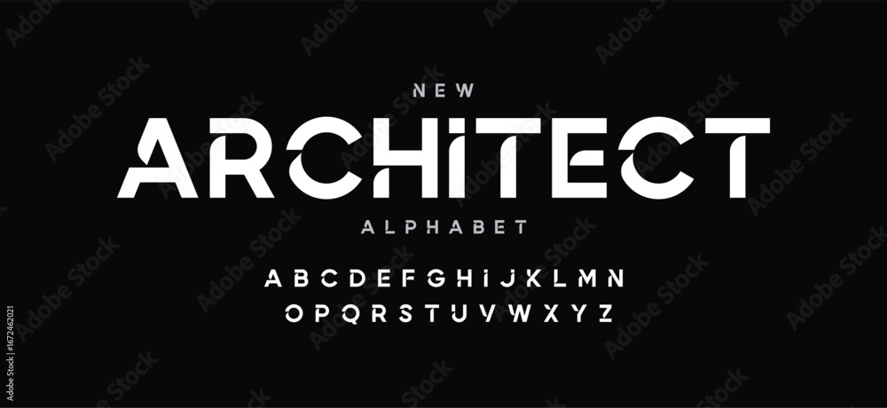 Fototapete architectural project font, technical draw style alphabet. geometrical typography. wireframe letters