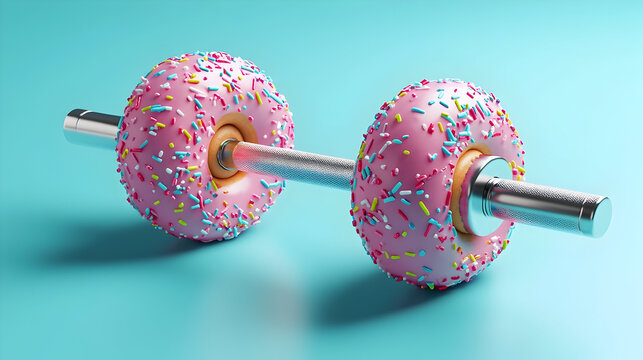 Creative dumbbell design with donut weights for fitness motivation
