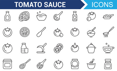 Tomato Sauce Cooking and Preparation Icons Set for Culinary Projects