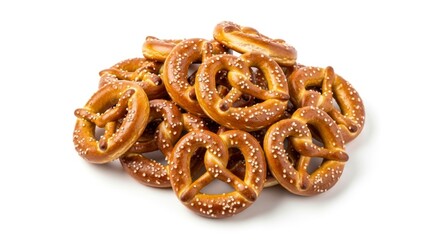 A pile of pretzel bites, golden brown and speckled with tiny seeds, is showcased against a pure white background.