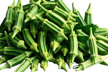 Fototapeta premium Pile of fresh okra isolated on transparent background