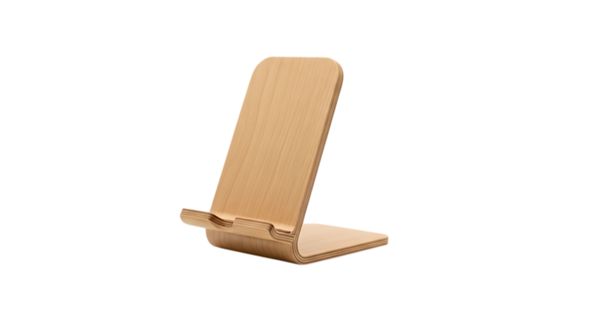A cardboard phone stand isolated on transparent background, offering a simple and sustainable solution for handsfree viewing, perfect for desk or table use with a minimalist design