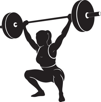 Black silhouette of a woman performing a barbell snatch lift weightlifting
