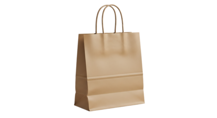 A brown paper shopping bag with handles isolated on transparent background, ideal for showcasing retail branding and ecofriendly product packaging designs