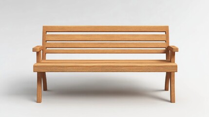 Realistic wooden park bench front view with light wood texture
