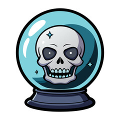 Mystical Skull Floating Inside Glowing Crystal Ball Vector Illustration for Halloween, Gothic, Witchcraft, Occult, Dark Magic Artwork