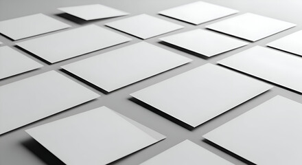 Abstract Composition of White Rectangular Cards Arranged on a Gray Surface.