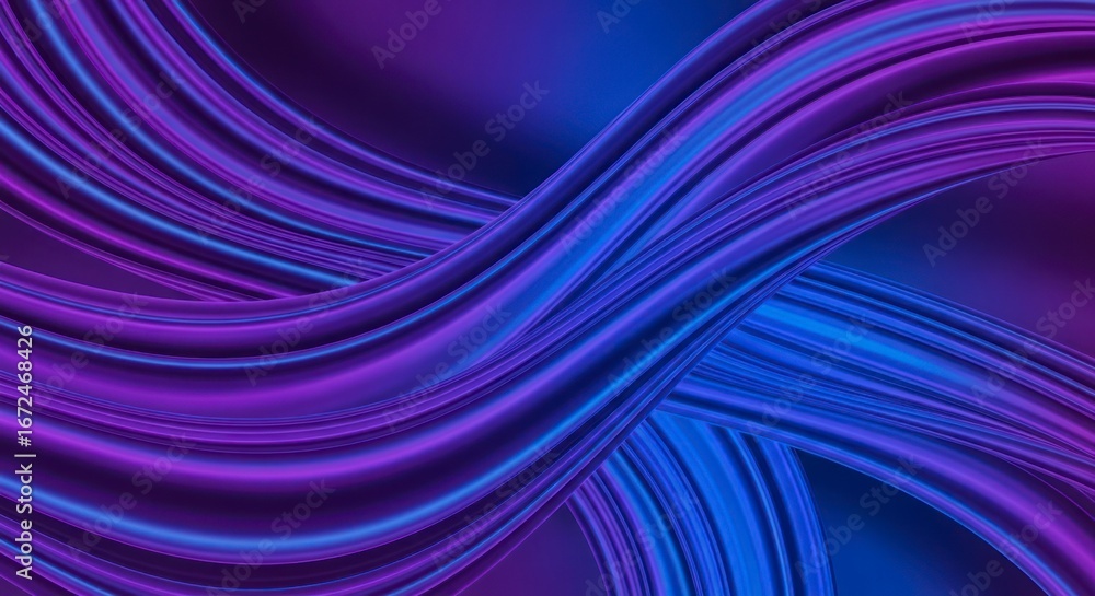 Poster abstract design featuring vibrant purple and blue flowing ribbons, creating a dynamic and mesmerizin