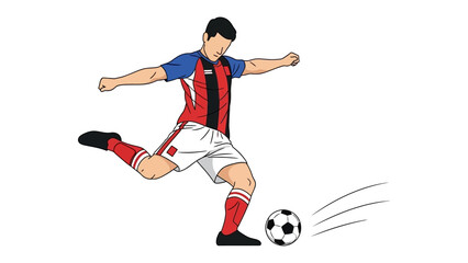 Striking Football with Precision: A dynamic football player unleashes a powerful kick, propelling the ball towards its goal, showcasing skill and intensity in a minimalist illustration.