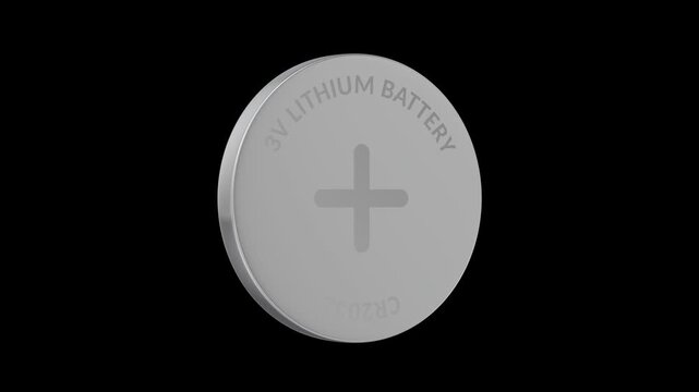 CR2032 lithium button cell battery on black background