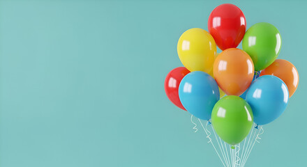 Colorful Balloons Floating Against a Turquoise Background Party Celebration Concept.
