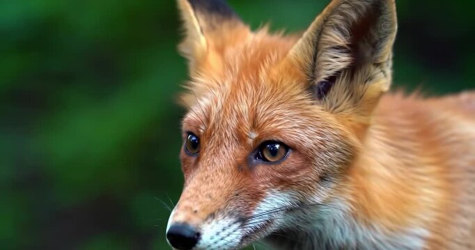 Cunning Red Fox Close-Up on Deep Forest Green