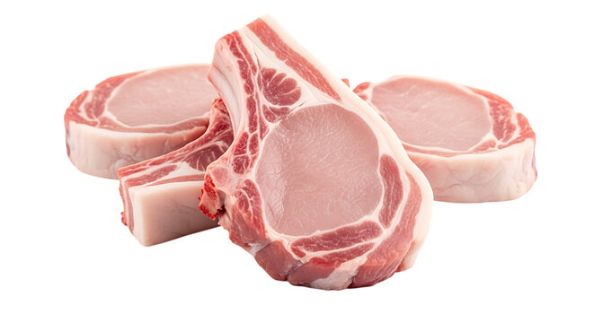 Fresh raw pork chops isolated on transparent background, showcasing the cut of meat, ingredient for delicious meal preparation, and a source of protein for healthy nutrition