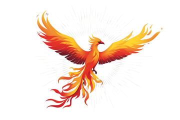 Fototapeta premium Fiery phoenix with outstretched wings isolated on transparent background
