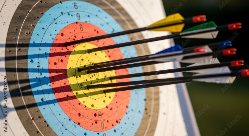Aufkleber several colorful arrows are embedded in a target, displaying precision and focus.
