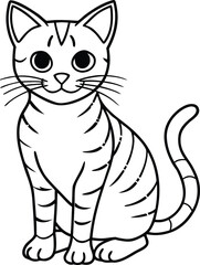 Simple and cute cat outline drawing illustration isolated on white background isolated on transparent background