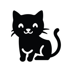 Obraz premium Cute cartoon black cat silhouette with happy smiling face isolated on white background isolated on transparent background