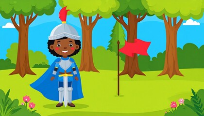 Child knight in a forest