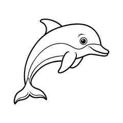A simple line drawing of a happy dolphin leaping out of the water isolated on white background isolated on transparent background