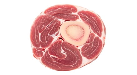 A fresh raw beef shank cross section isolated on transparent background, showcasing the bone marrow and meat, perfect for cooking a delicious and hearty meal, high quality