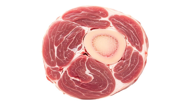 A fresh raw beef shank cross section isolated on transparent background, showcasing the bone marrow and meat, perfect for cooking a delicious and hearty meal, high quality