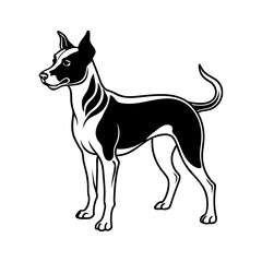 Stylized illustration of a black and white dog standing alertly isolated on white background isolated on transparent background