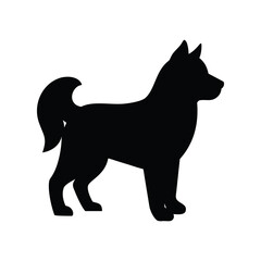 Silhouette of a husky dog standing alert with its tail curled over its back isolated on white background isolated on transparent background