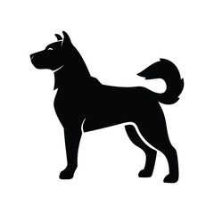 Silhouette of a standing husky dog with its tail curled upwards isolated on white background isolated on transparent background