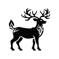 Majestic black silhouette of a stag with intricate antlers isolated on white background isolated on transparent background