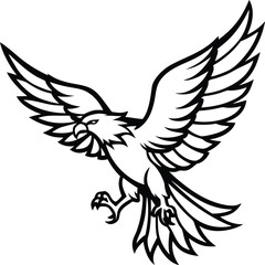 Powerful flying eagle with spread wings silhouette isolated on white background isolated on transparent background