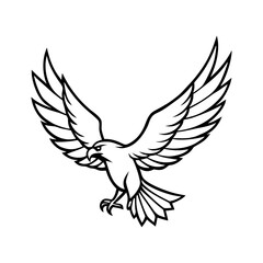 Detailed black and white illustration of a majestic eagle with wings spread wide in flight isolated on white background isolated on transparent background
