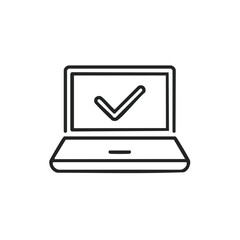 Laptop with checkmark on the screen, representing completion and approval. A simple and clear graphic that can be used for various purposes