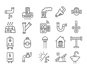 Obraz premium Set of heating, plumbing, ventilation, conditioning line icons. Home renovation, improvement and repair