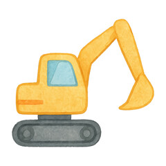 PNG Watercolor excavator construction illustration.