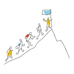 People Reaching the Mountain Top minimalist vector illustration