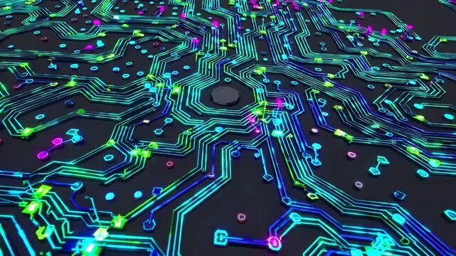 abstract representation of electronic hardware featuring schematic of circuit board